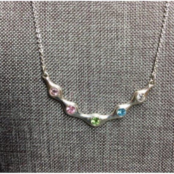NRT Silver Rhinestone Necklace Barbie Pink Blue Green Yellow Retro Soft Girl - Picture 3 of 7